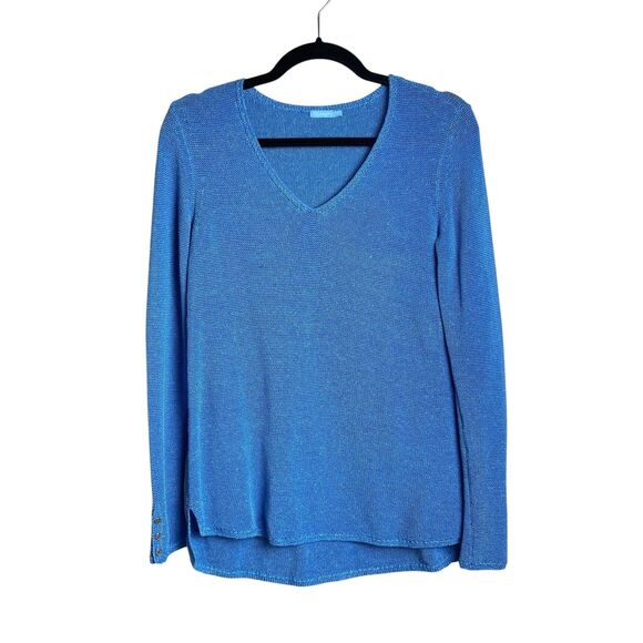 J McLaughlin Sweater Womens XS Blue V Neck Button Cuff Lightweight Knit Pullover - Picture 1 of 10